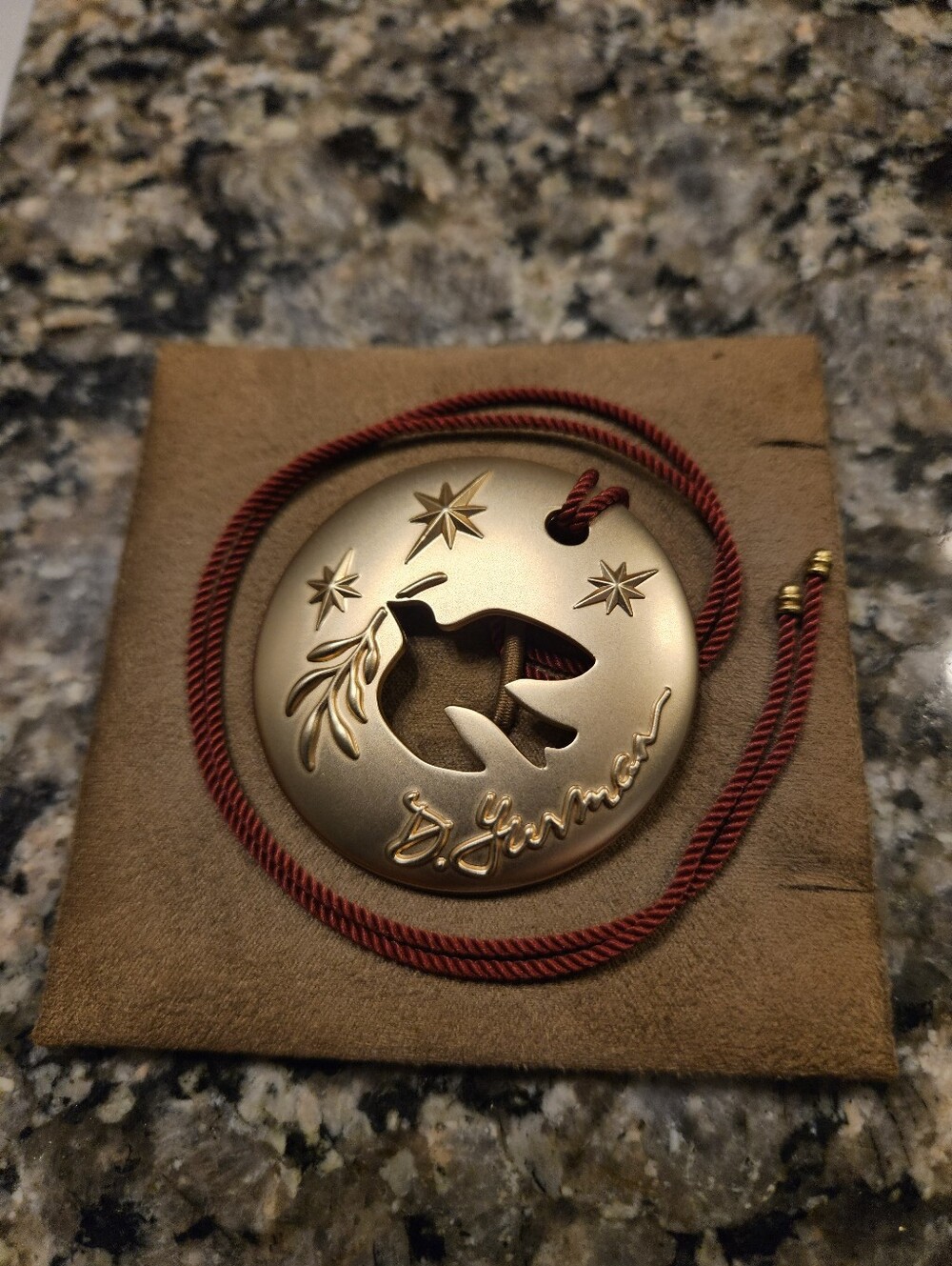 David Yurman Gold Dove Pendant Ornament with Wine Cord